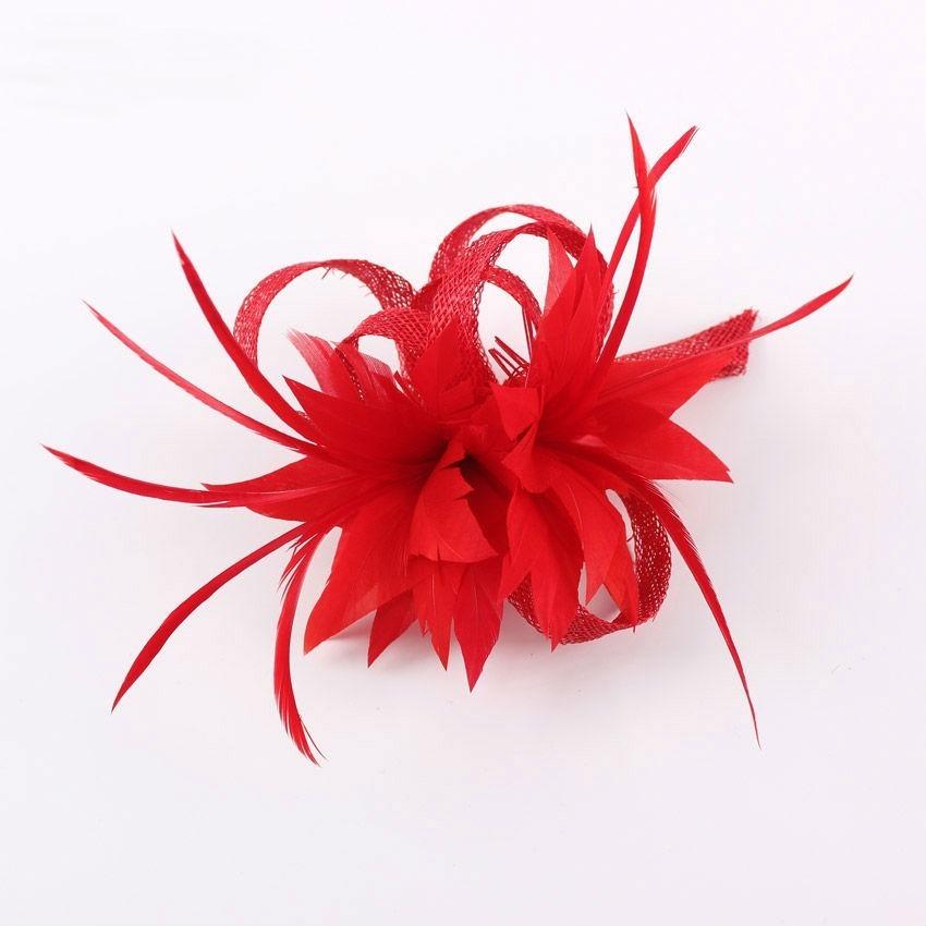 Women Chic Fascinator Hat Cocktail Brooch Wedding Headpiece Church Headwear Party Feather Hair Accessories Sinamay Fascinators