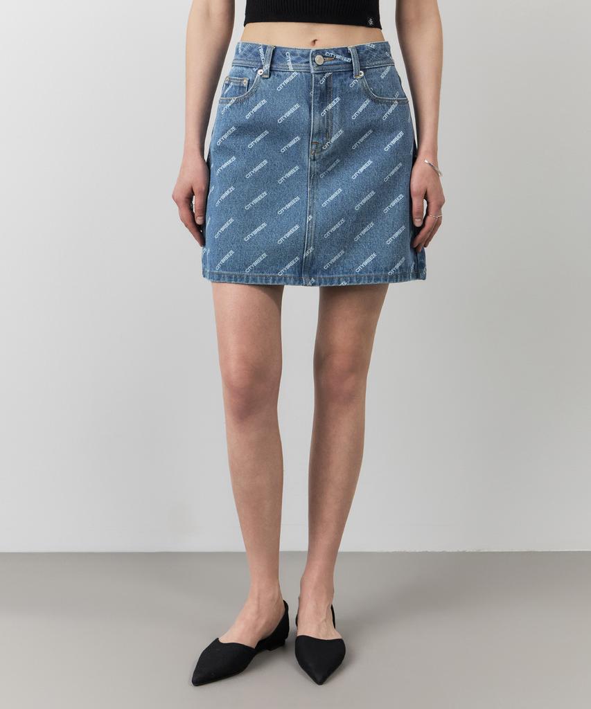 City Breeze Logo Print Denim Skirt_Indigo