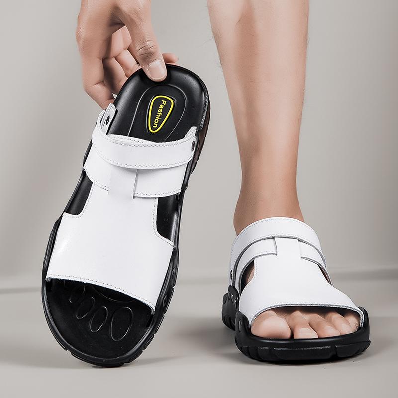 2024 Лето Новые Мужские Универсальные Модные Повседневные Кожаные Туфли Сандалии Простые Удобные Нескользящие Пляжные Туфли