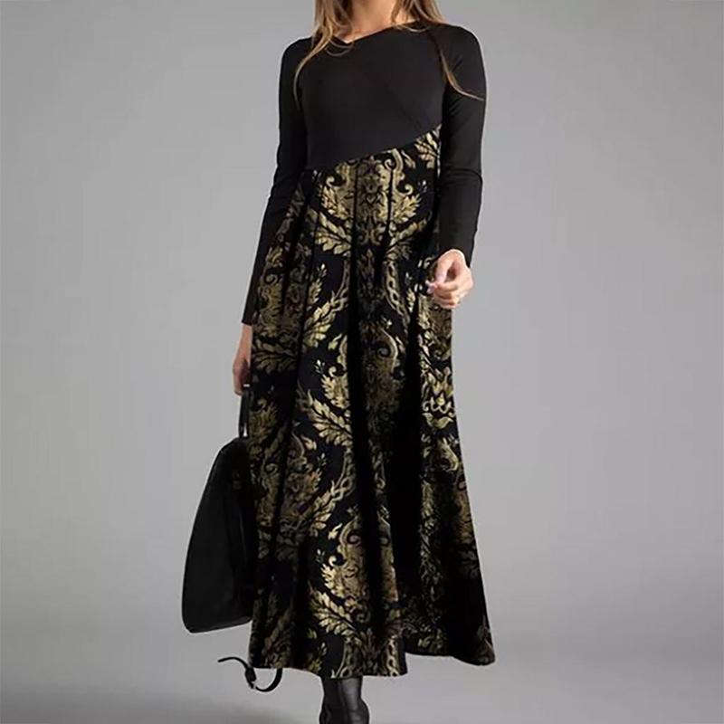 Autumn And Winter Women's Dresses Casual Long Sleeves Long Bohemian Printed Dress Women Clothes