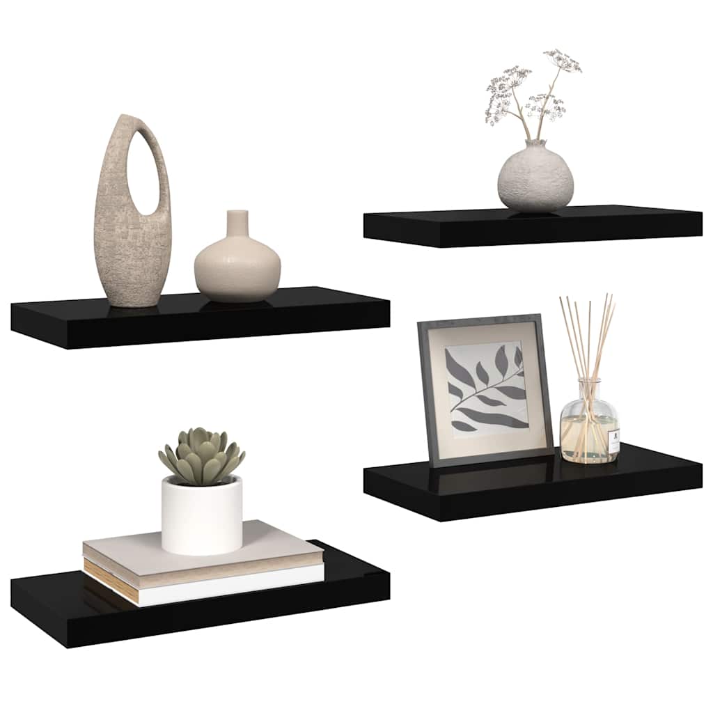 Floating Shelves Set (4 pcs) High Gloss Black 50 x 23 x 3.8 cm MDF