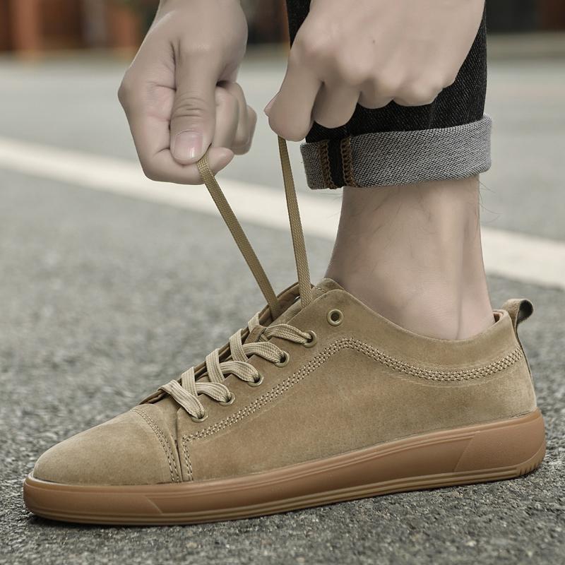 Retro Round Toe PU Suede Men's Casual Sneakers 2025 Workwear Lace-Up Shoes with Thickened Anti-Slip Sole Plus Sizes 38-45