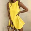 Модное женское весенне-летнее однотонное повседневное платье без рукавов с фестончатой отделкой