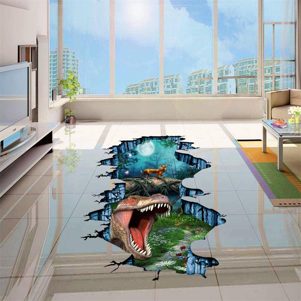 3D Наклейка на стену с изображением динозавра, украшение дома, гостиная, пейзаж, напольная плитка, фреска, наклейка для ванной, водонепроницаемые обои