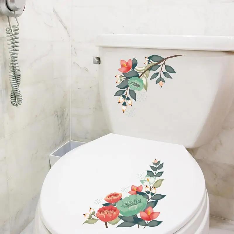 1 Pcs Flower Mural Toilet Stickers Bathroom Decoration Stickers Bathroom Decors Self-adhesive Paintings Removable PVC Sticker