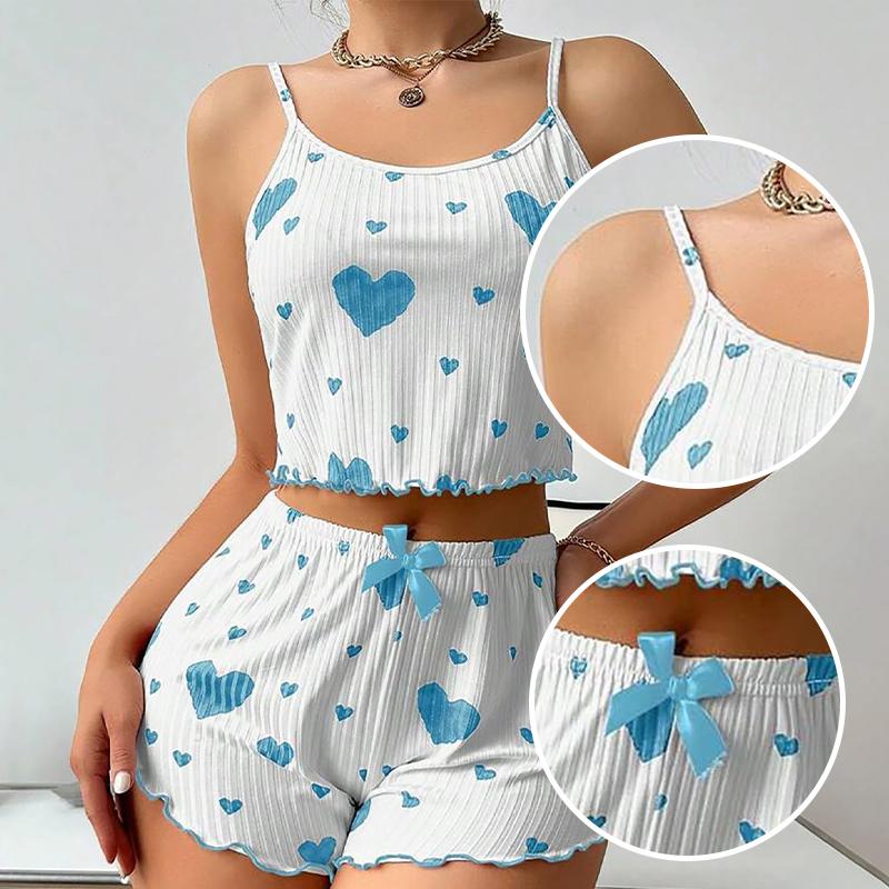 Women's Pajamas Set Sleepwear 2 PCS Short Tank Tops And Shorts White Ventilate Soft Casual Love Printing