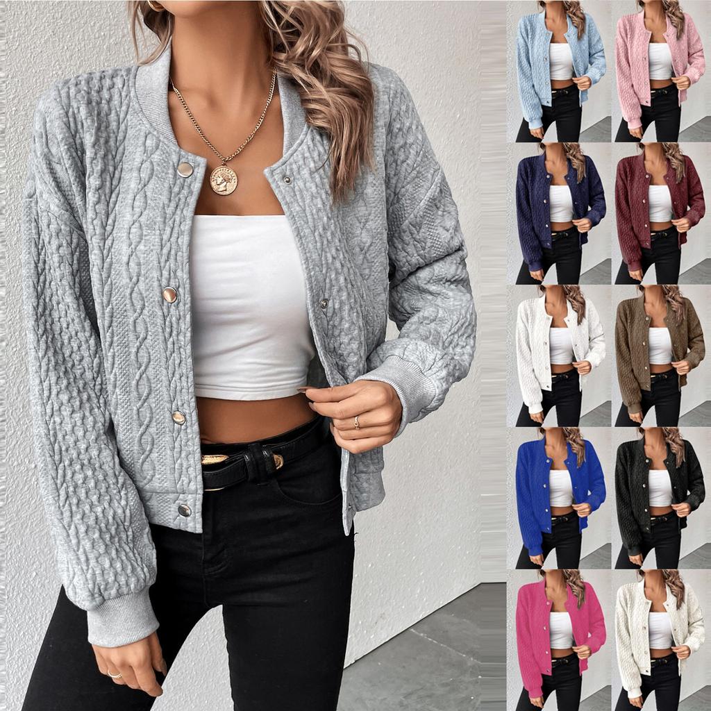 Women's Casual Long Sleeve Baseball Collar Button Front Bomber Jackets Outwear Coats