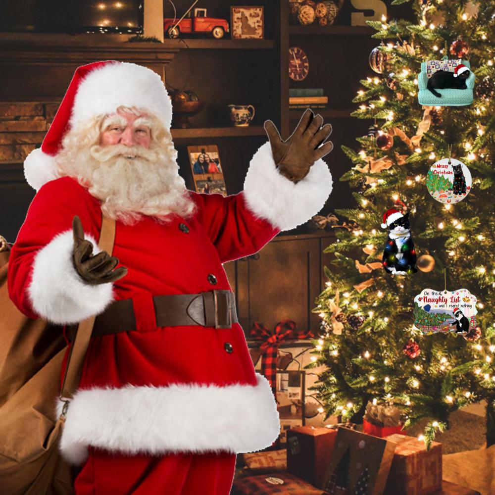 Новый рождественский кулон «Черный кот» 2025 года, украшение для рождественской вечеринки, новые елочные украшения 2025 года, рождественские украшения, подвесные украшения