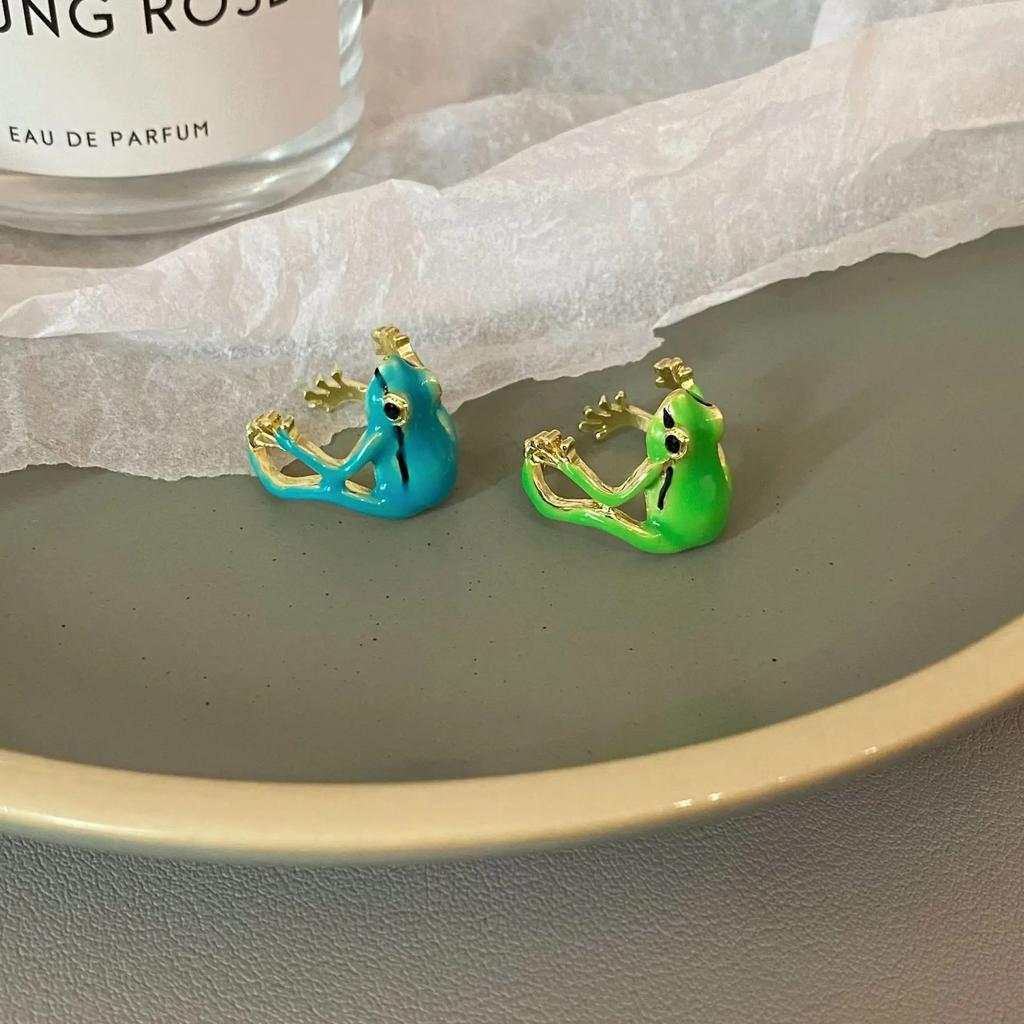 New Tree Frog Enamel Dripping Oil Green Funny Frog Ring Blue Frog Ring Adjustable Opening Ring for Women Men Party Gift Jewelry