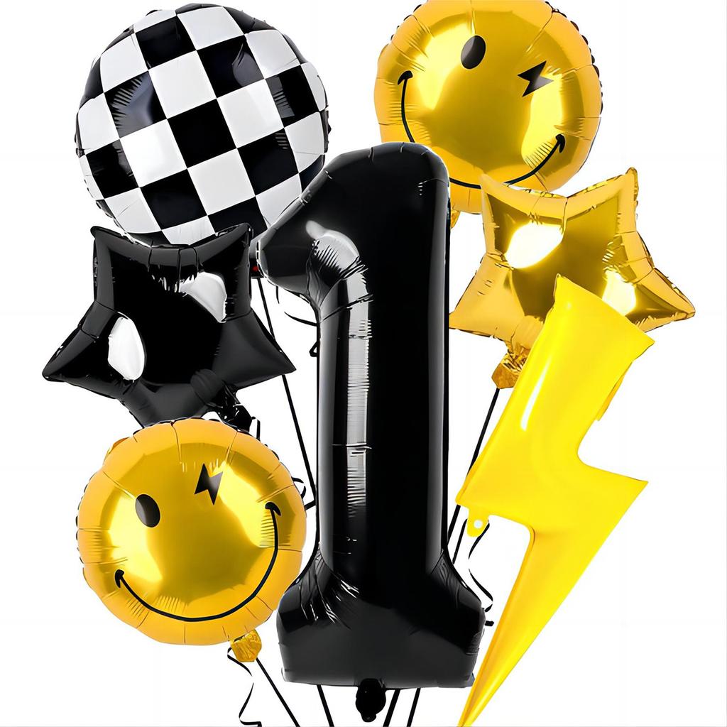 8Pcs One Happy Dude Birthday Decorations Black One Lightning Bolt Eyes Balloon for One Happy Dude Birthday Decor Aluminum Foil Helium Balloons