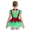 Girls Christmas Tutu Dress Puff Sleeve Hollow Back Bow Stripes Design Suspender Jumpsuit Dance Leotard