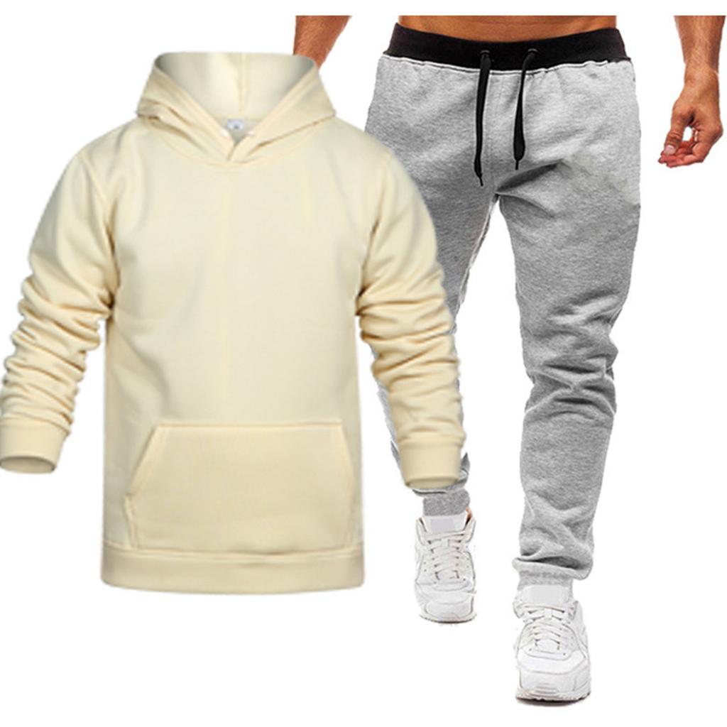 Мужской зимний однотонный худи с капюшоном на кулиске и спортивные штаны