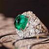 Huitan Gorgeous Green Rings for Women Wedding Engagement Accessories Aesthetic Flower Design Unique Female Ring Fashion Jewelry