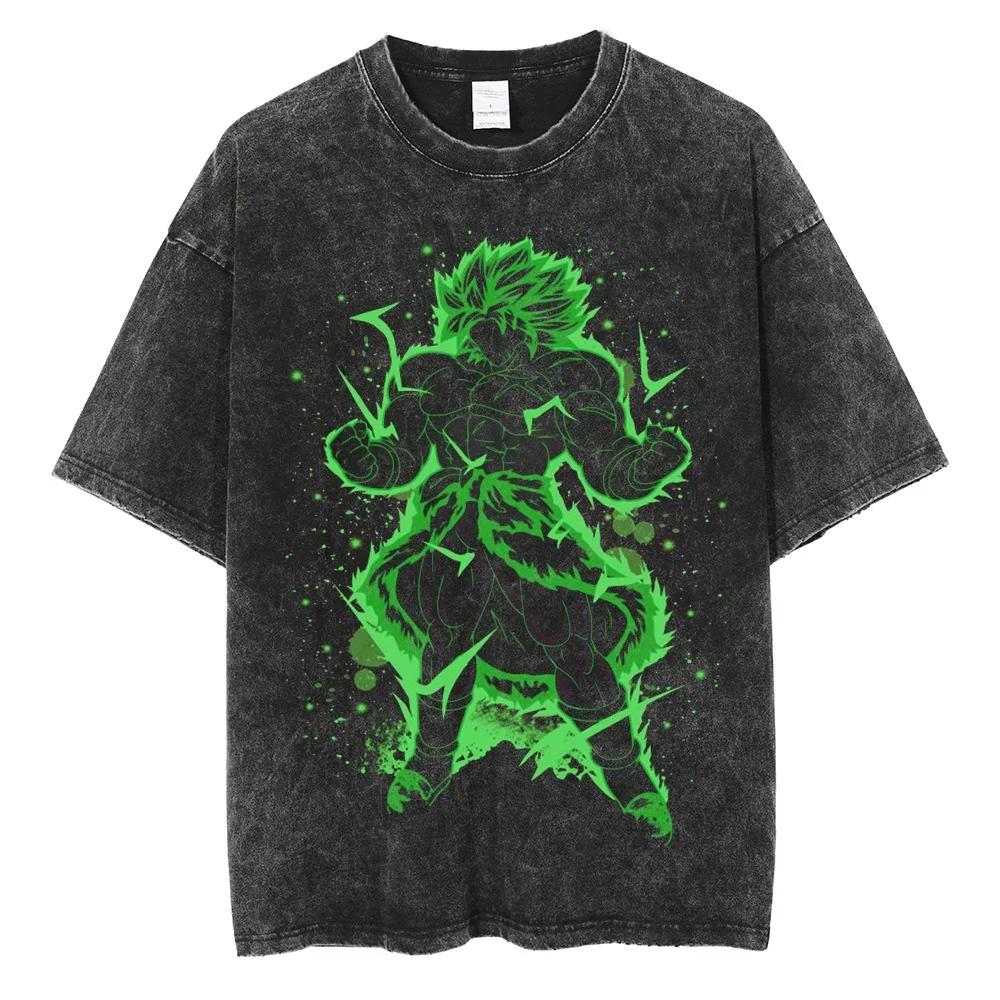 Men Hip Hop Streetwear T Shirt Dragon Ball Graphic T Shirt Cotton Loose Short Sleeve Black Washed Tshirt Oversize Harajuku