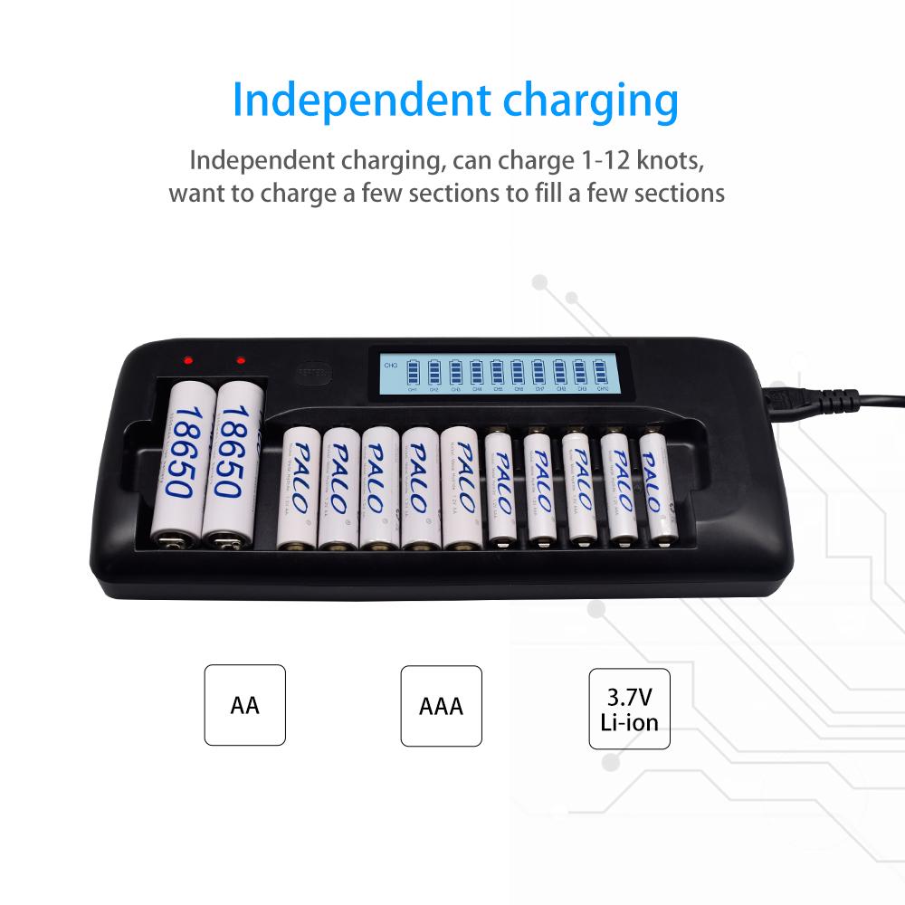 PALO Универсальное зарядное устройство с ЖК-дисплеем 1,2 В 3,7 В для батарей 18650 14500 18490 17670 17500 AA AAA 1,2 В NI-MH NI-CD