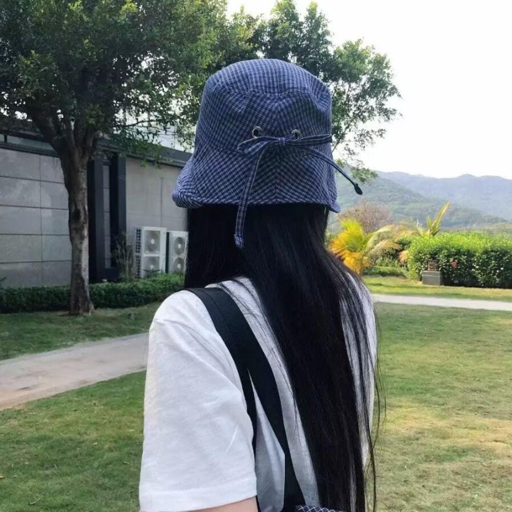 Quick-dry Plaid Sun Hat Summer Fisherman Caps Japanese Plaid Bucket Cap Outdoor