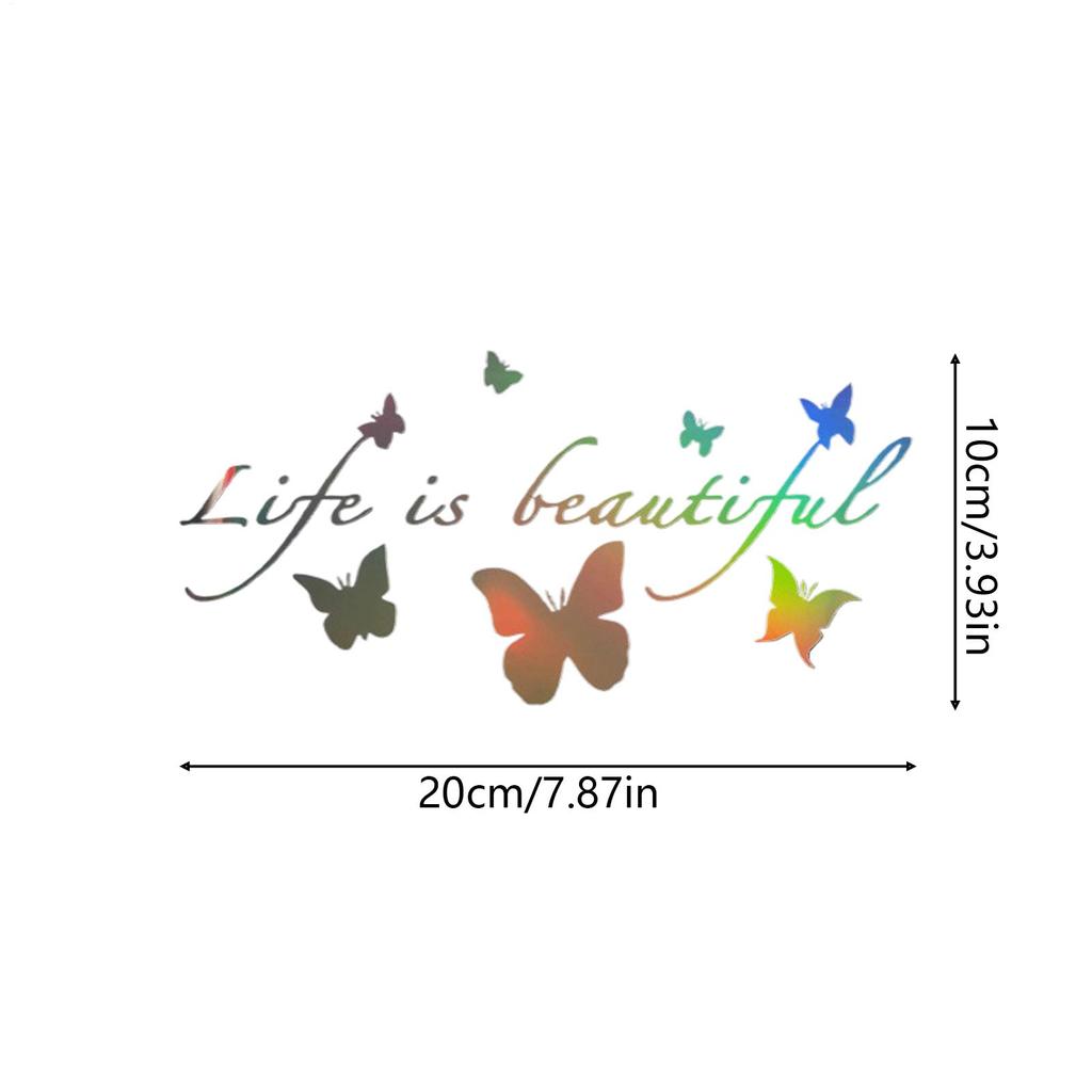 Car Stickers Life Is Beautiful Stickers Adhesive Butterfly Theme Reflective Decor Car Window Decal Stickers For Auto Motorcycles
