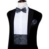 Barry.Wang Mens Cummerbund Belt and Bowtie Set Silk Pre Bow Tie Hanky Cufflink Set