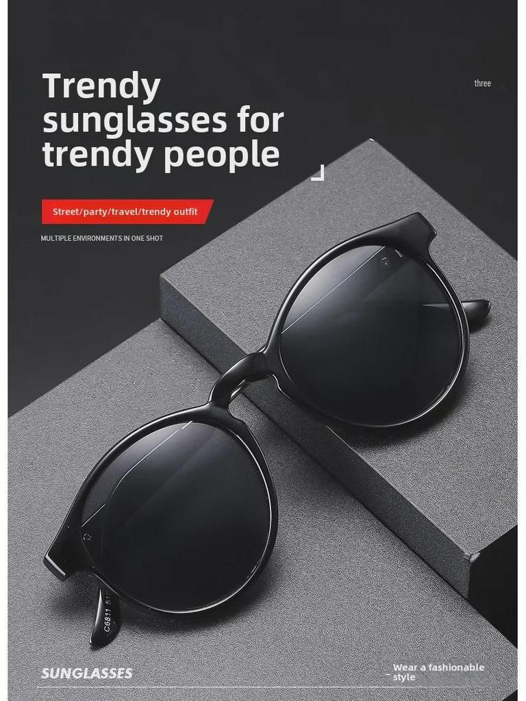 Корейский стиль модные женские черные солнцезащитные очки с модной желтой круглой оправой