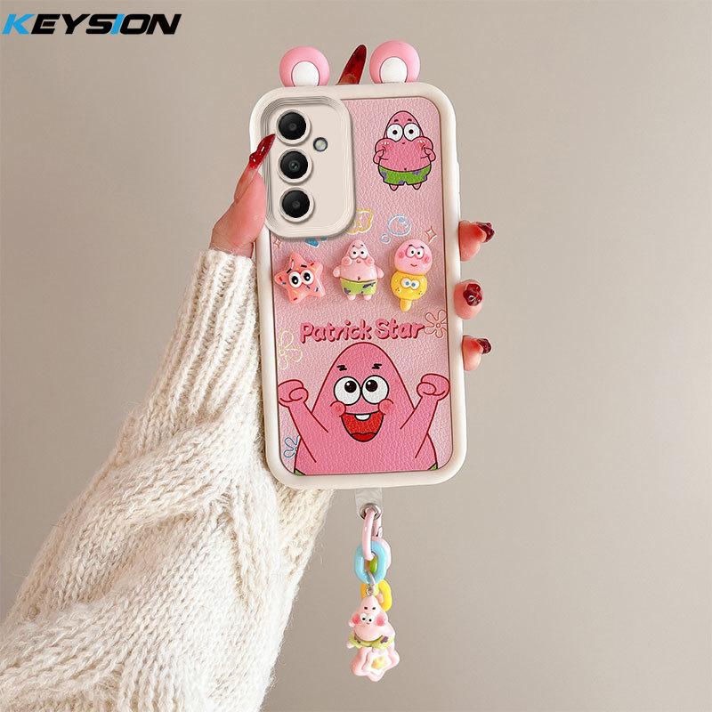 KEYSION Cute Ear 3D Cartoon Case for Samsung A54 5G A34 with Bracelet Soft Silicone Shockproof Phone Cover for Galaxy A24 A14 LTE