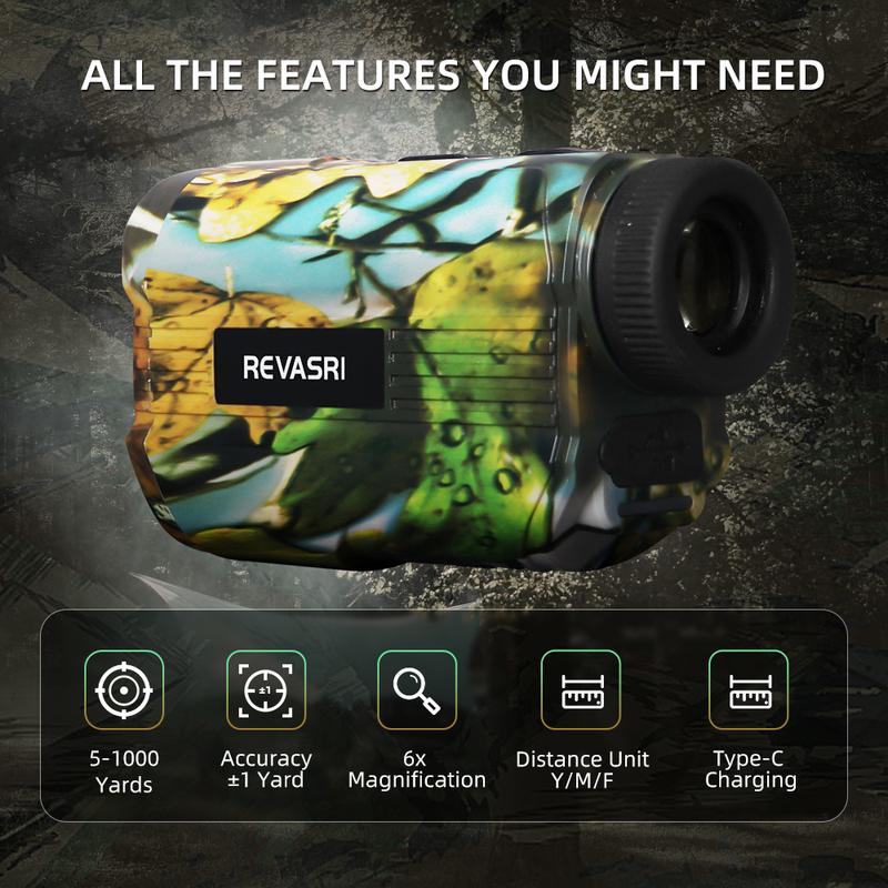 REVASRI Mini Hunting Rangefinder 1000yds Camo Range Finder Multi Functional High-Precision Rangefinder for Outdoor Wild Hunting