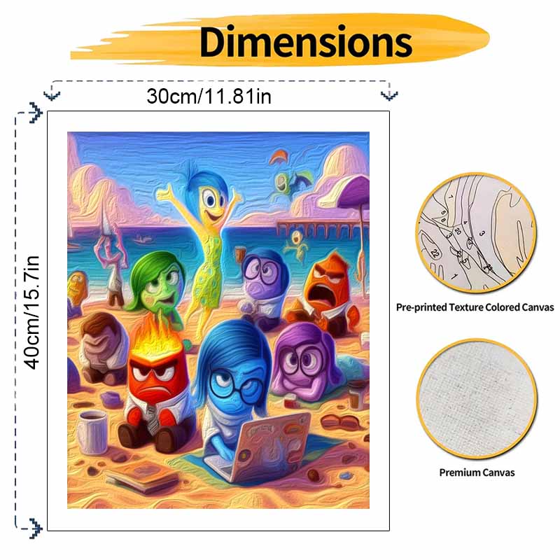 Disney Oil Painting Kit Inside Out Beach Party Home Bedroom Wall Decor Handmade Gift Art Crafts Painting Supplies Canvas Paint Set