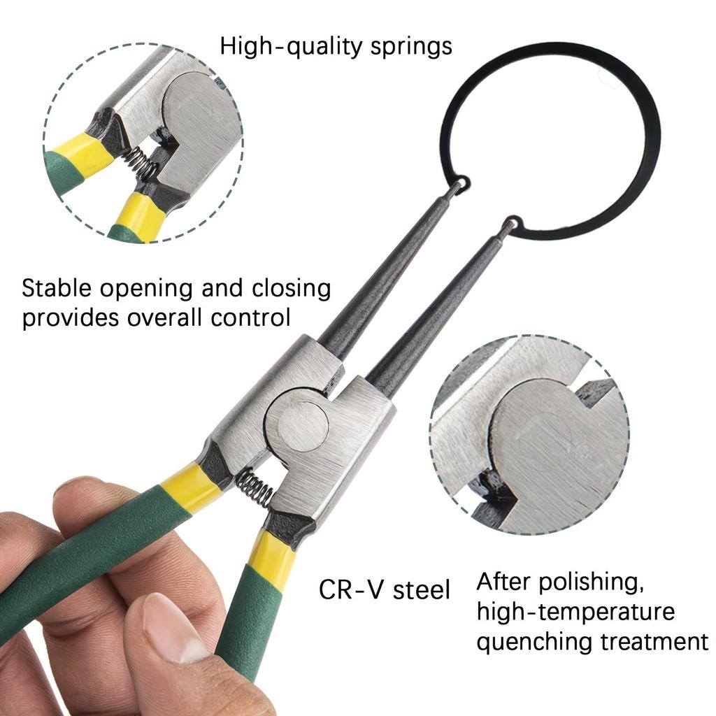 7-Inch 4-Piece Clamp Pliers - Heavy Duty Inner and Outer Ring Clamp Tool Kit with Straight and Elbow for Easy Removal of Ring and Retention C-Clamp
