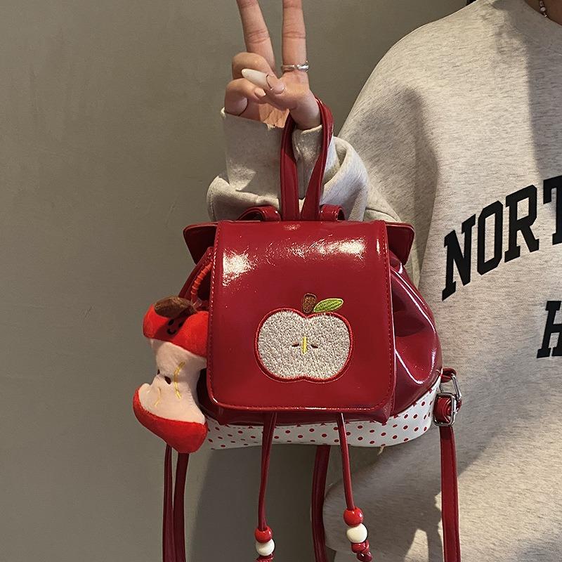 Cartoon Apple Flip Women's Backpack Fashion Niche Design Sweet Polka Dot Cute Mini Backpack