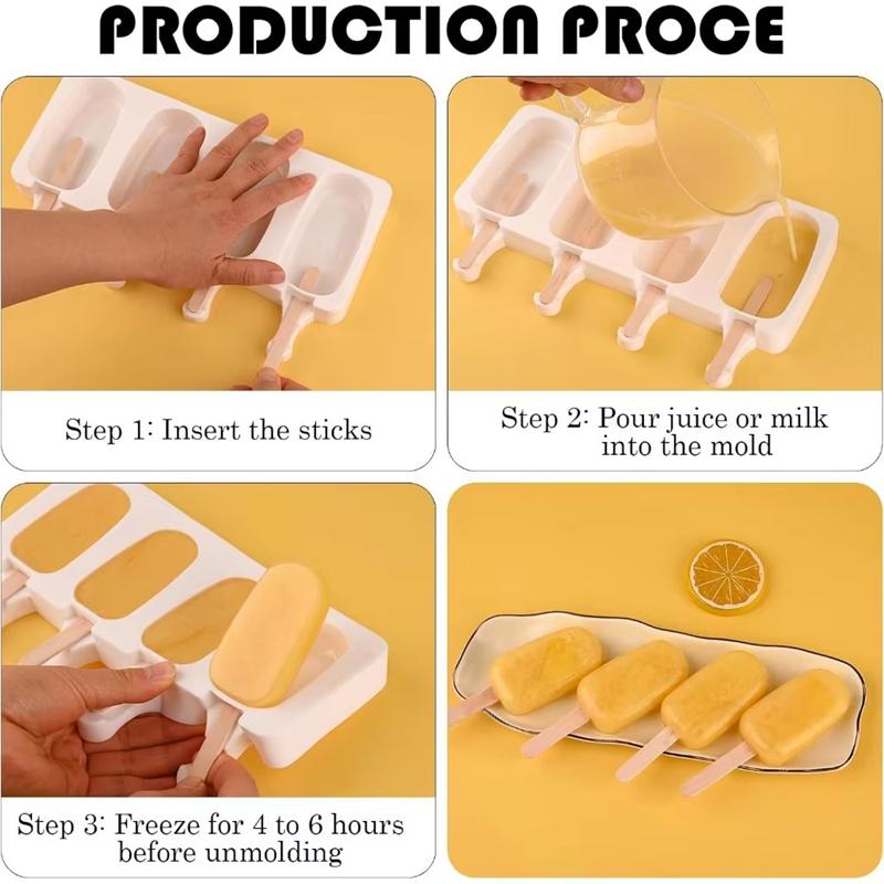 Large Silicone Popsicle Molds Set,4 Cavities Oval Cake Pop&Ice Cream Bar Molds,Homemade Ice Making Kit With Wooden Sticks