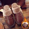 Winter Fleece Warm Puff Slippers Cow Split Leather Unisex Slippers Slip On Soft Bedroom Indoor Flats Men Women Padded Warm Slippers Shoes