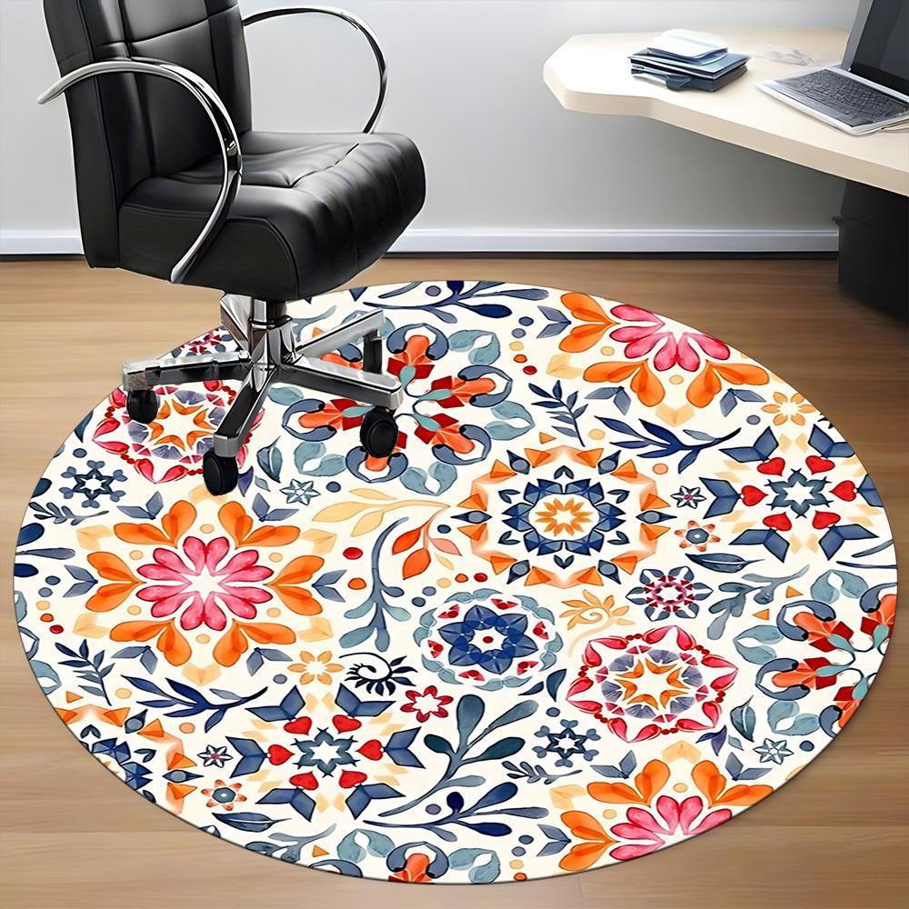 1pc Floral Mandala Pattern Office Round Rug, Non-slip, Soft and Durable Office Rug for Interior Decoration, Perfect for Office, Beautiful Decoration y