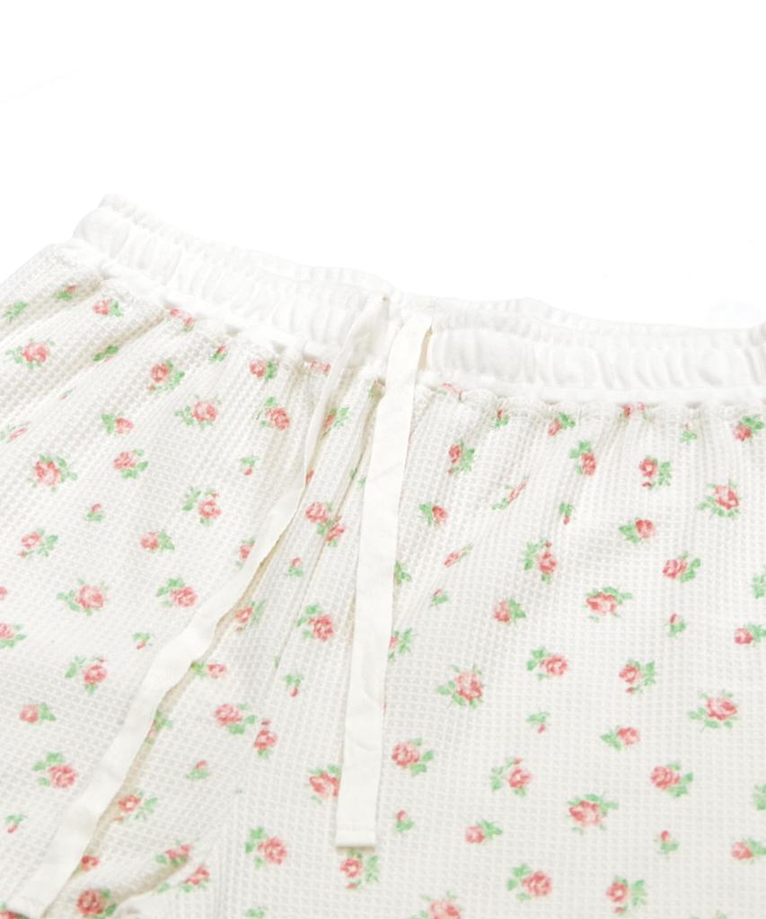 Pajama Set Waffle Flower Pattern Short Sleeve Shorts 3P Set Pink [JE Morgan] & Women's