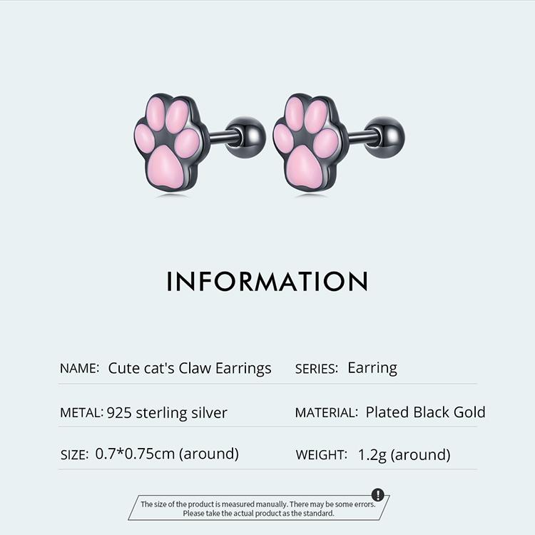 WOSTU Настоящее серебро 925 пробы, серьги-кольца с кошачьими ушками для женщин, милые розовые милые шпильки в виде лап домашних животных, клипсы для девочек, уникальные ювелирные изделия, подарок