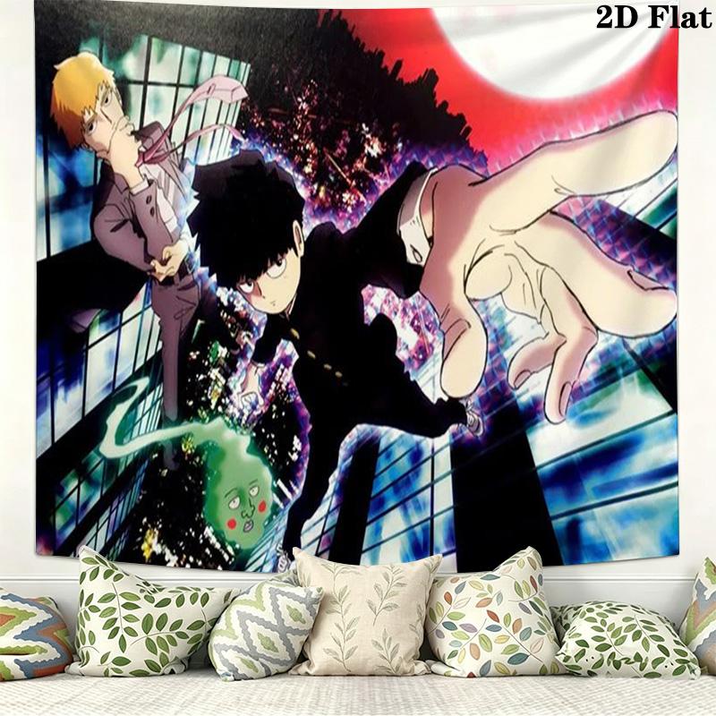 Mob Psycho 100 Настенный Гобелен Эстетичное Настенное Украшение Печатный Тканевый Плед Декоративные Гобелены для Спальни Гостиной Домашний Декор