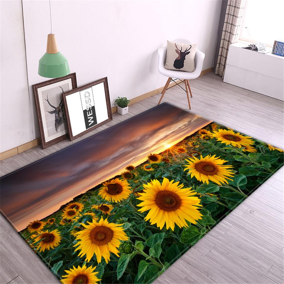 Yellow Sunflower Girl Room Carpet Nordic Cute Floral Rug Bedroom Bedside Mat Decoration Rooms Kitchen Floor Mat Balcony Rug