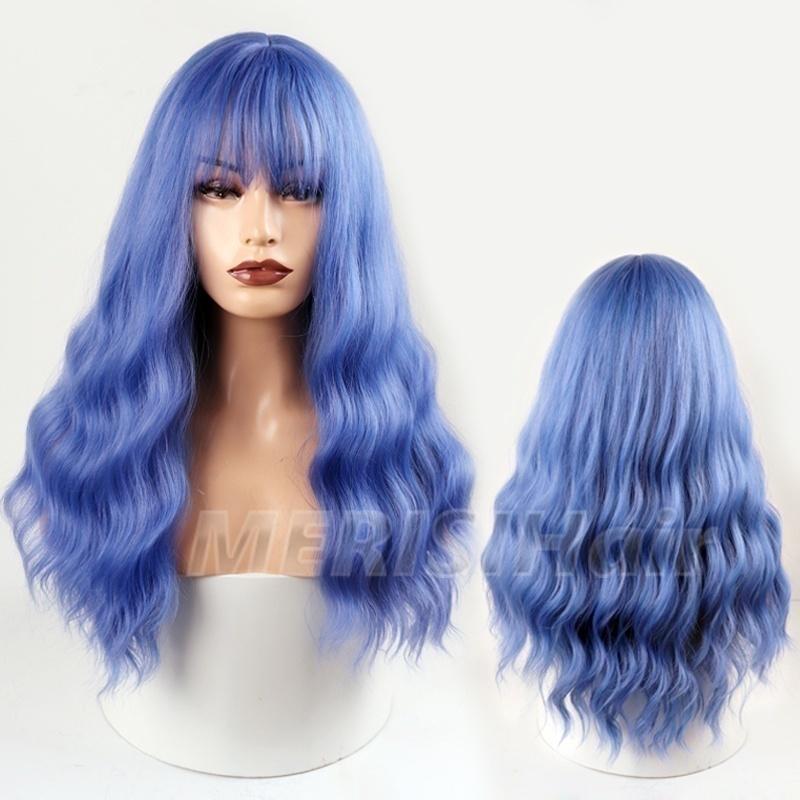 LISI HAIR Ladies Fashion Long Wavy Hair Wig with Bangs Black Brown Blonde Synthetic Fiber Wig with Bangs Party Daily Wear