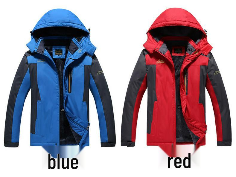 Мужская ветрозащитная зимняя горнолыжная куртка LXL - Большого размера, Свободный крой, На флисовой подкладке, Утепленная, С капюшоном, Теплая хлопковая верхняя одежда.