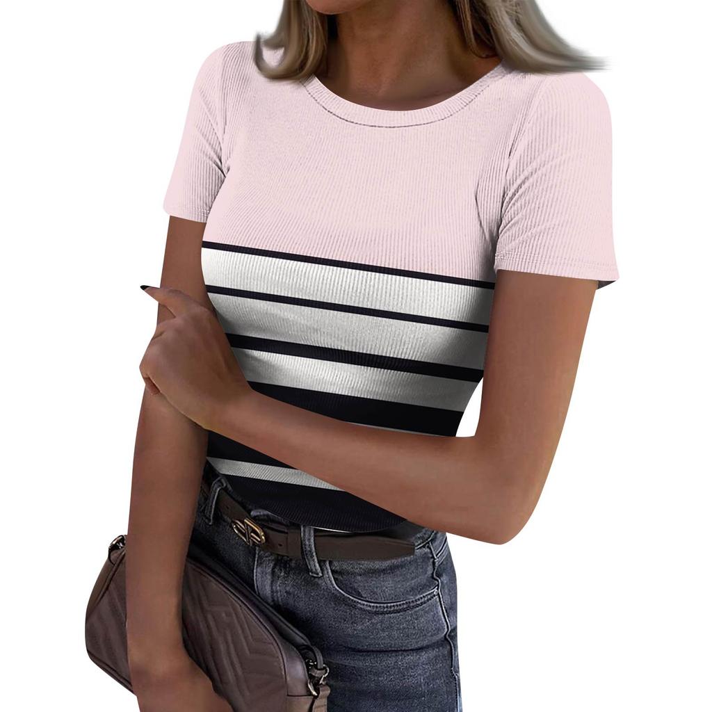 Женская узкая футболка, модный повседневный свитер с круглым вырезом и коротким рукавом