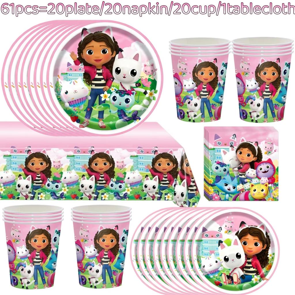 Gabby Dollhouse Birthday Party Decoration Gabby Plates Cups Napkins Cake Topper Balloons For Kids Party Favors Gifts Photo Booth