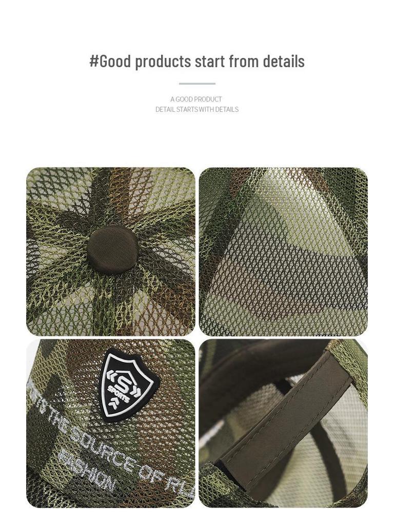 Летняя шляпа с дышащей сеткой и защитой от солнца для мужчин и женщин - Кепка для рыбалки на открытом воздухе с полым козырьком и кожаной этикеткой