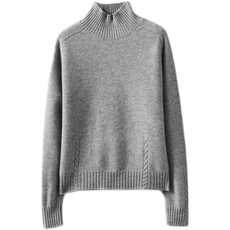 Осень-зима, полувысокий воротник, свитера, женские, модные, с длинным рукавом, повседневные, теплые, вязаные, женские, элегантные, однотонные, тонкие джемперы 25397