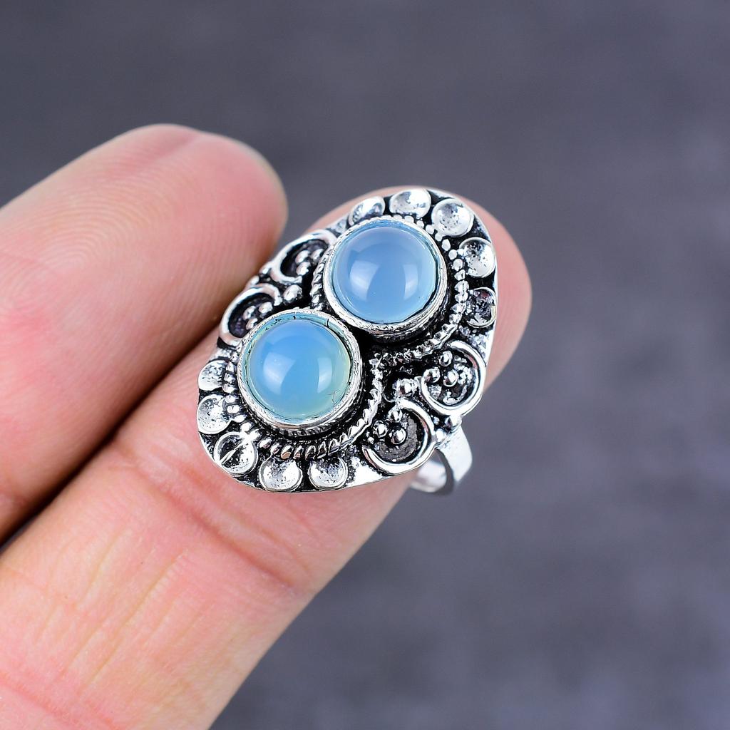 Подарочное кольцо из серебра 925 пробы с натуральным молочным опалом, размер 8, ручная работа R9q45