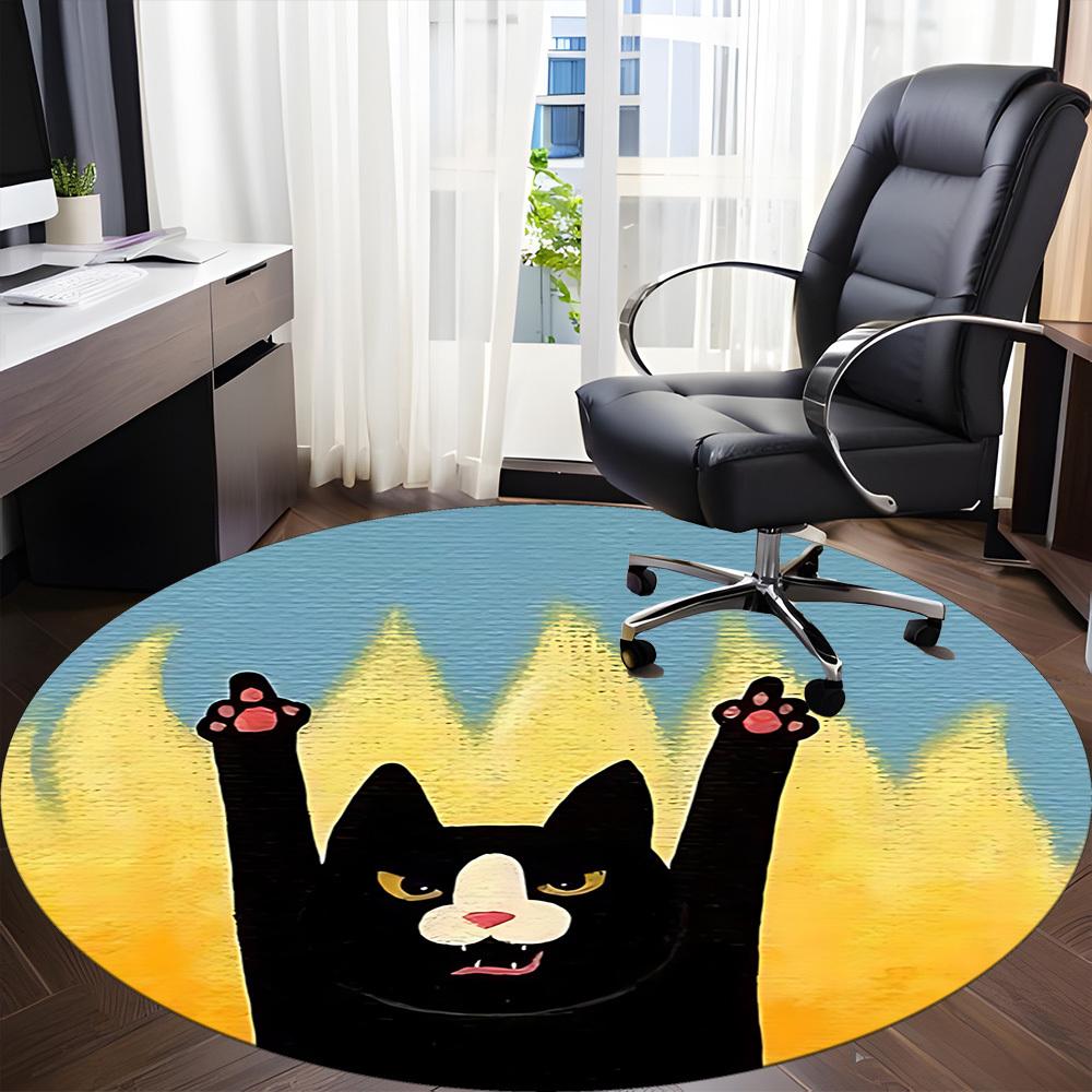 1pc Flame Cat Office Round Area Rug, Indoor Mat Suitable For Office, Under Office Chairs Bedroom Living Room Home Decor, Room Deco