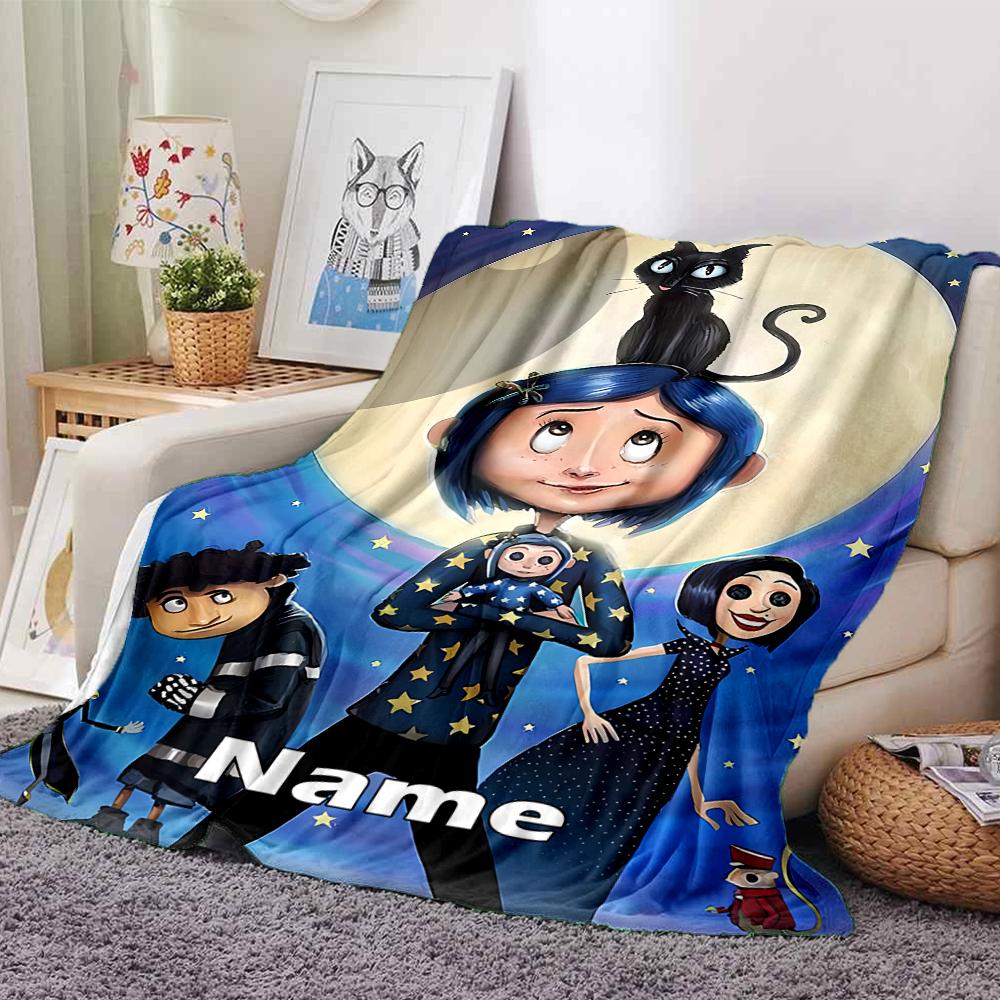 Custom Name Coraline Theme Printed Blanket - Perfect for Couch, Bed, Travel & Outdoor Use | Machine Washable, Cozy & Durable.