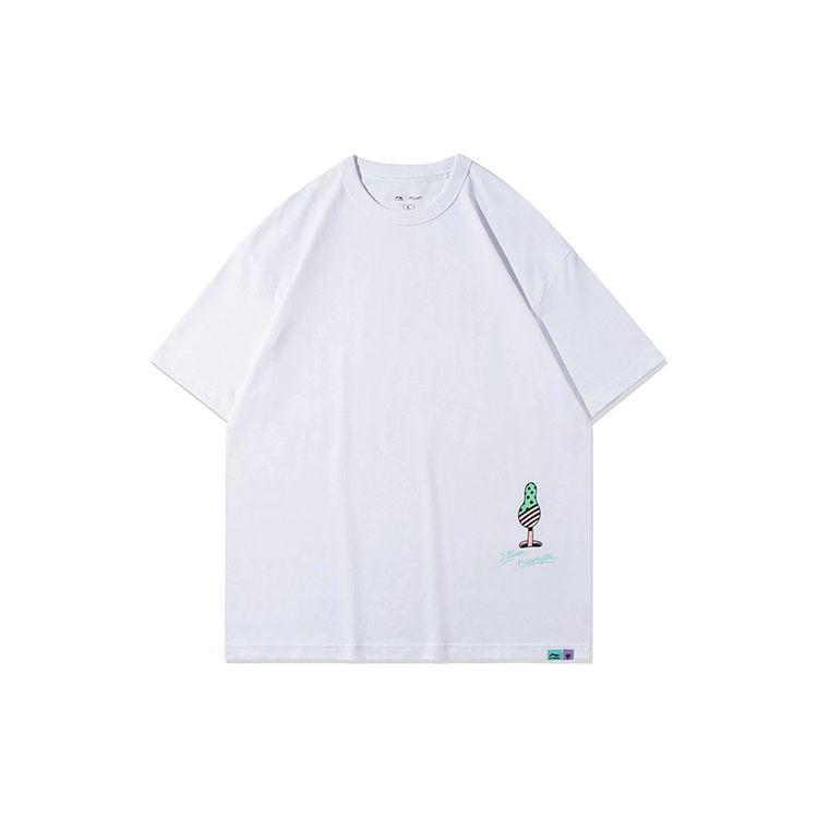 Li-Ning Свободная футболка с круглым вырезом и мультяшным принтом, мужские топы, белые AHSR941-2