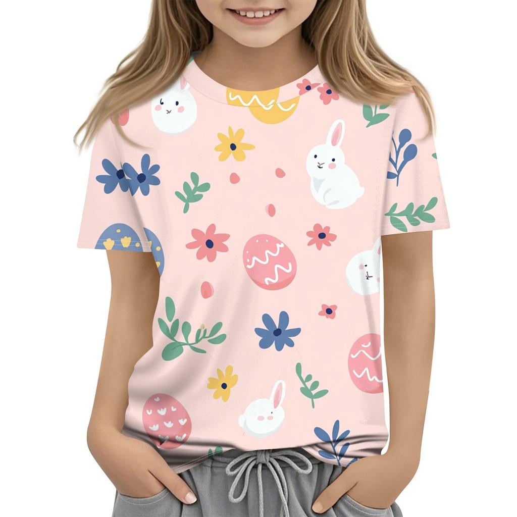 Детская модная повседневная футболка с коротким рукавом и принтом в виде Пасхи и круглым вырезом