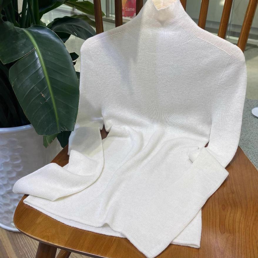 Ограниченный запас: Женский бесшовный свитер с высоким воротом из 100% чистой шерсти, плотность 48 нитей