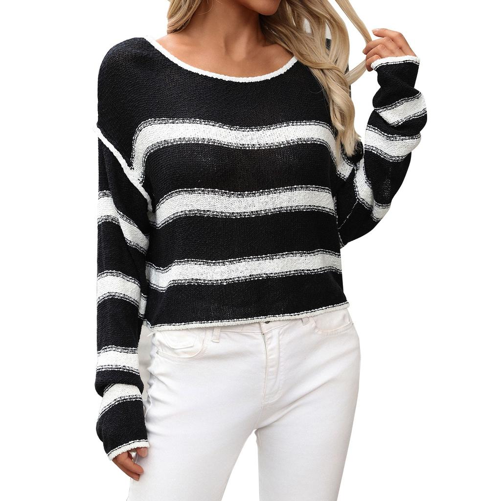 Женский вязаный свитер с круглым вырезом в тон, полосатый свободный пуловер большого размера, женский свитер