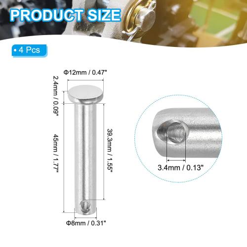 PATIKIL Clevis Pins, 4pcs, 8mm X 45mm, Single Hole, 304 Stainless Steel, Flat Head Pins for Machinery, Furniture, and Lawn Mowers, Silver