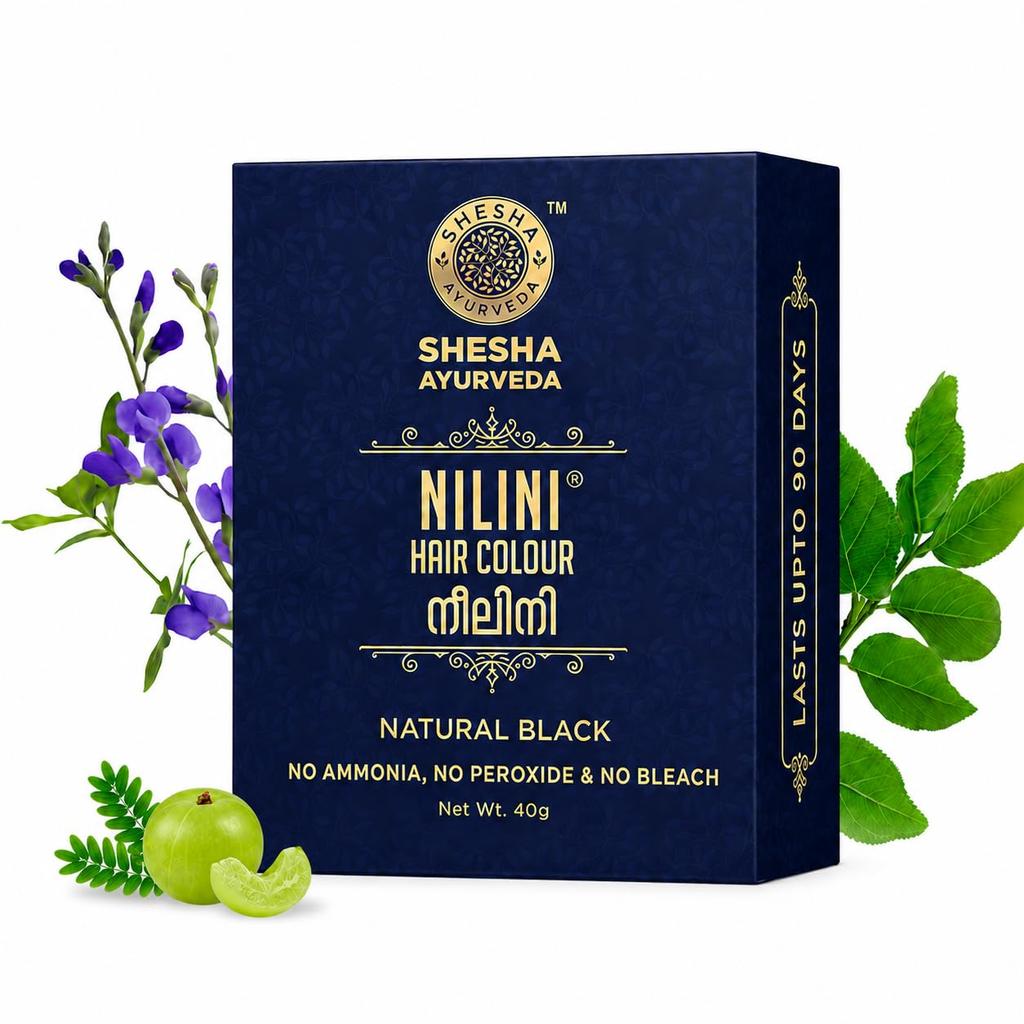SHESHA AYURVEDA Краска для волос Nilini - Аюрведическая, Без аммиака, Без перекиси, Без перборатов, Без отбеливателя, Натуральный черный цвет (40г)